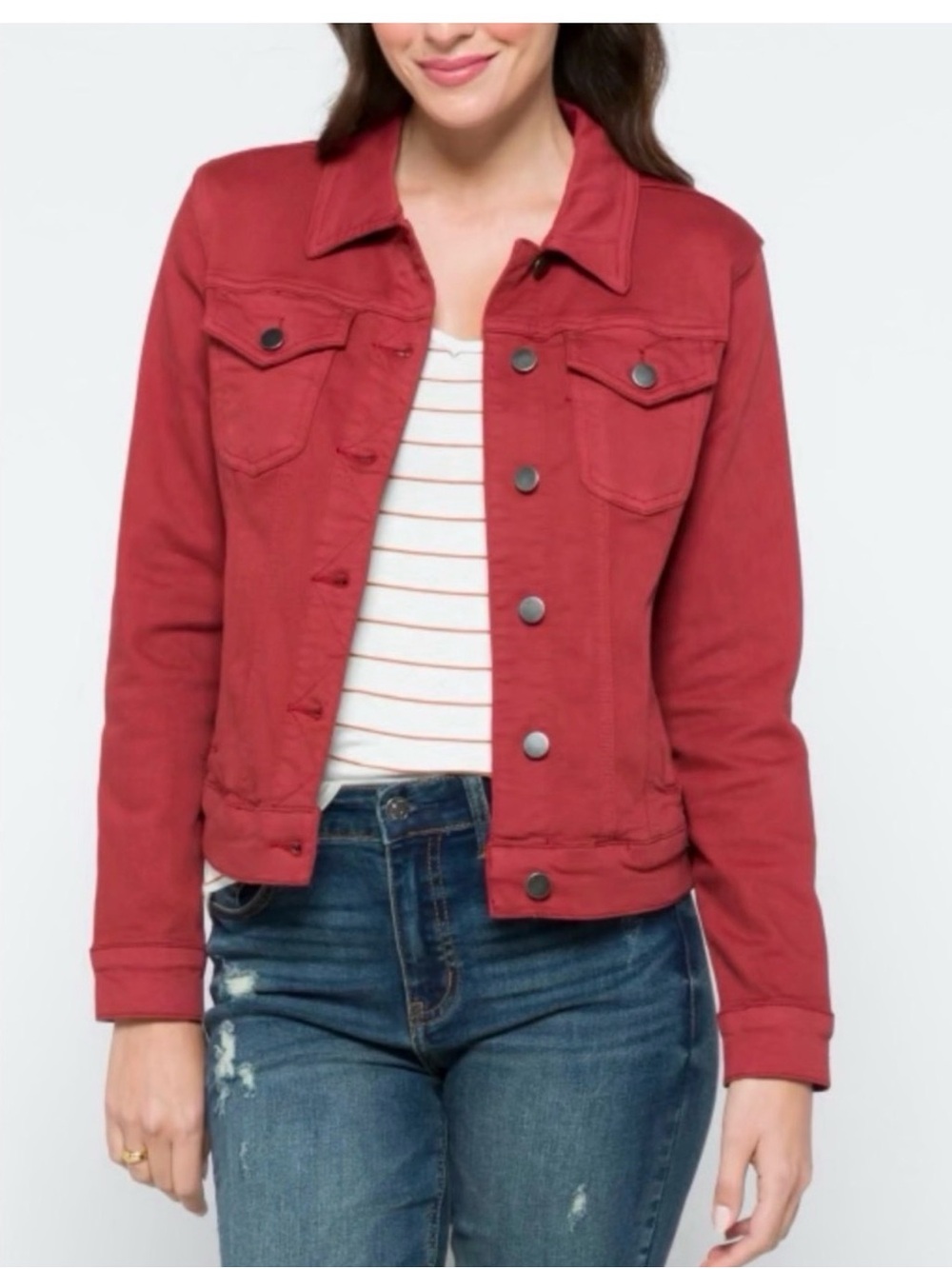 Women’s Red Denim Jacket with Button Front NWOT